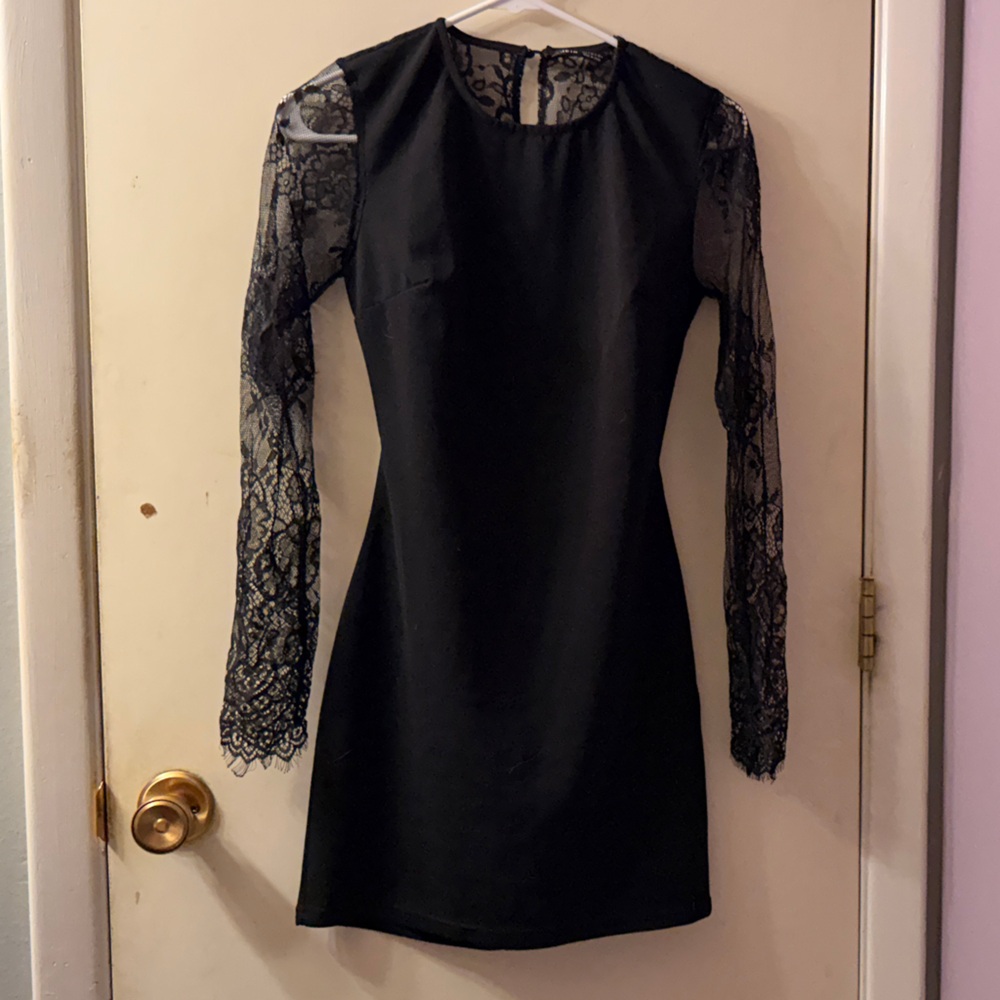 SHEIN Black Lace Long Sleeve Mini Dress